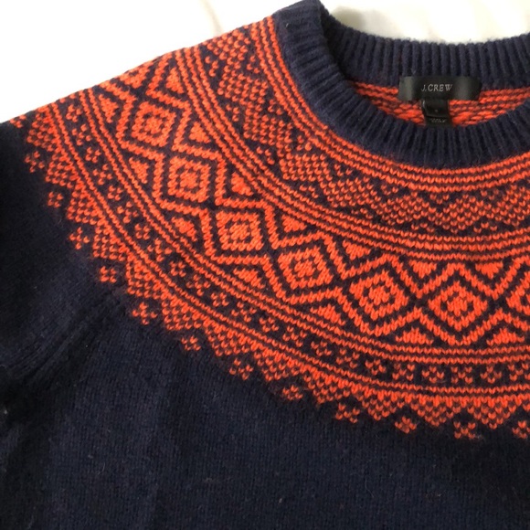 J Crew fair isle seater. Navy and red. The red is an orange-y red. - Picture 3 of 9